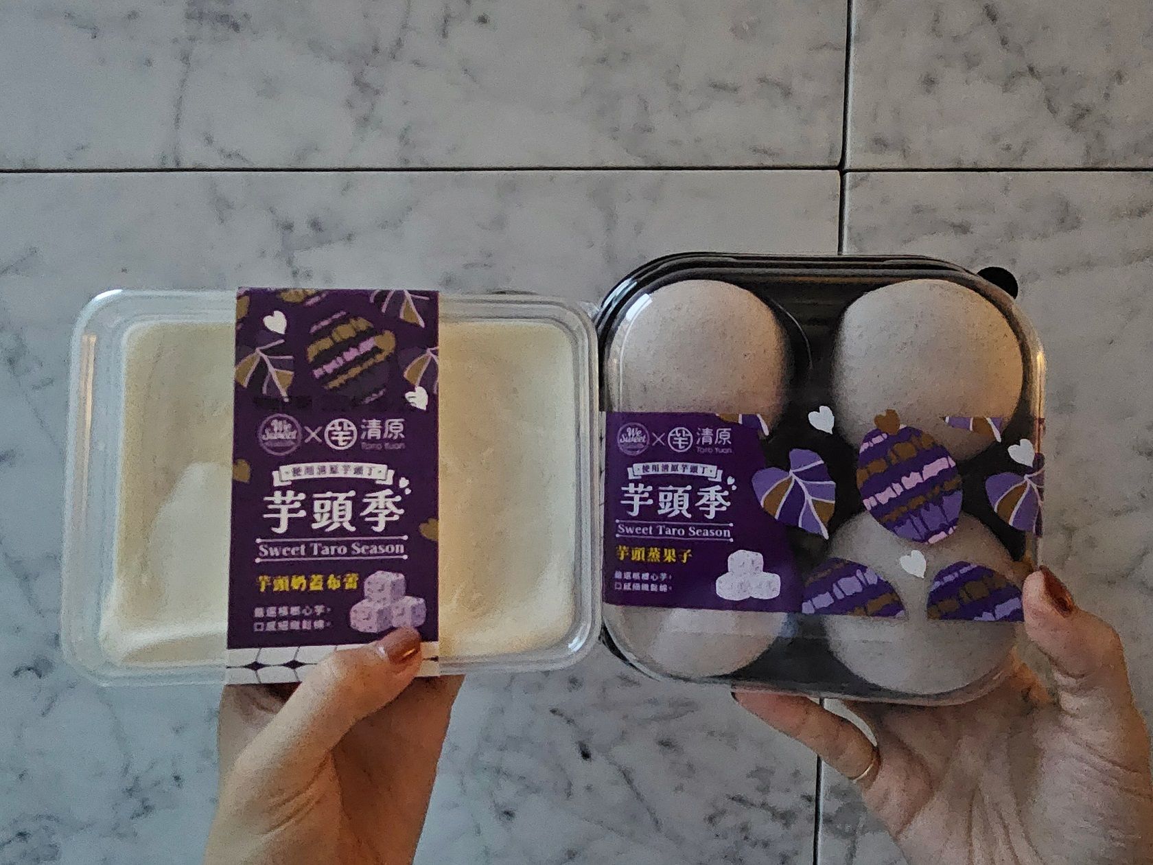 02. We Sweet和清原聯名新品「芋頭奶蓋布蕾」(左)、「芋頭蒸果子」(右),呈現芋頭層次美味。.jpg